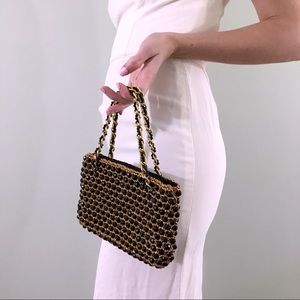 60s Vintage Black Gold Beaded Purse